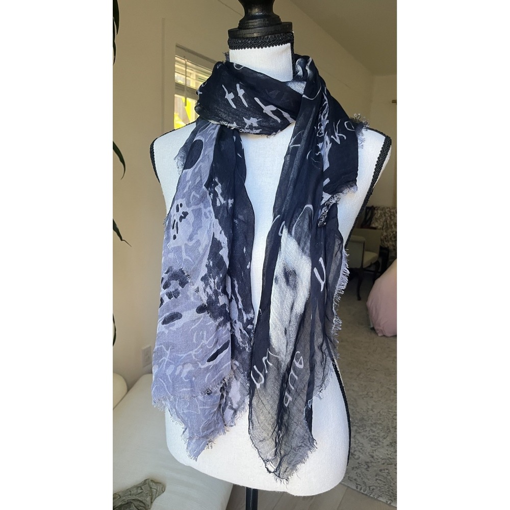 Paris Eiffel Tower Oversized Square Scarf Black Gray French Script Sheer